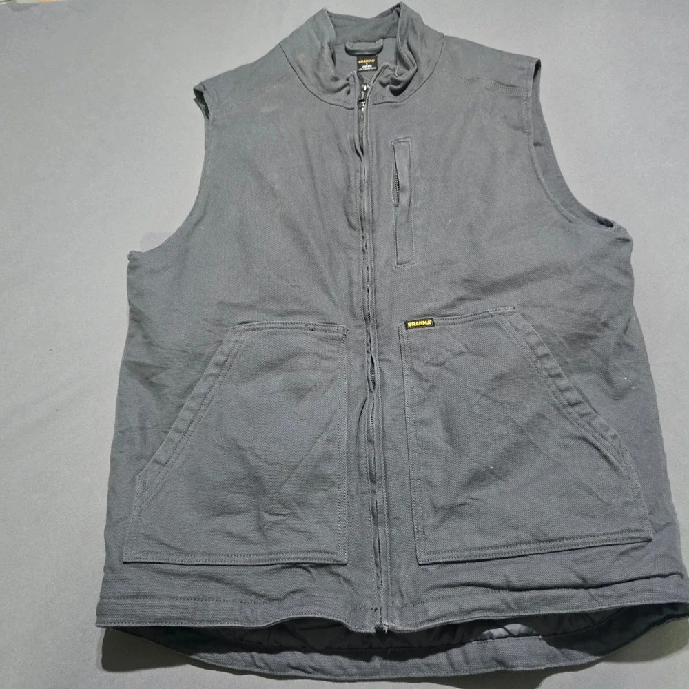 Brahma Canvas Work Vest Mens Large Charcoal Sky Quilted Lined Full Zip